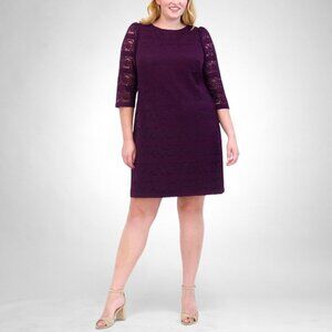JESSICA HOWARD Wide Neck Solid Lace Purple Sheath Curvy Dress, NWT! Size 24W